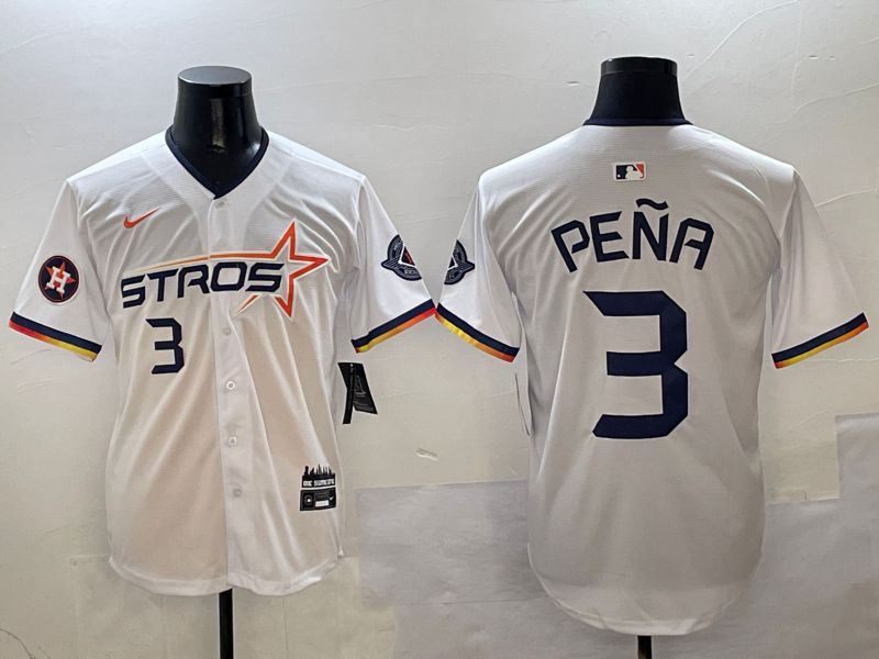 Men Houston Astros #3 Pena White three generations Joint Name Nike 2025 MLB Jersey style 4->houston astros->MLB Jersey